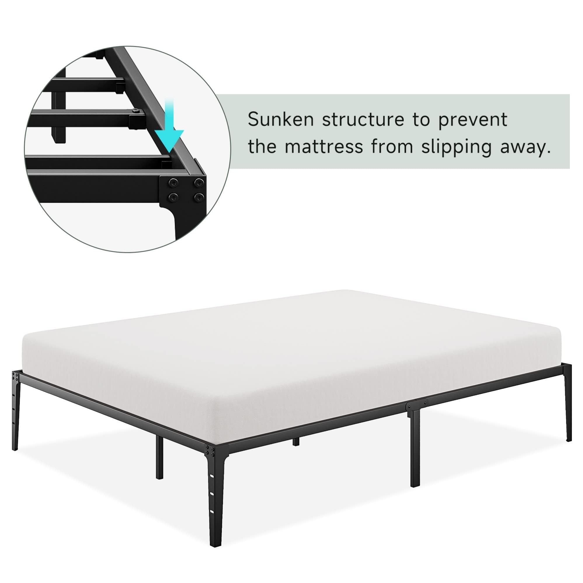 SUNNYFURN 14 Inch Queen Bed Frame - Queen Bed Frame Platform Metal - Metal Platform Bed Frame No Box Spring Needed Heavy Duty Bed Frame,Sturdy, Easy Assembly, Under Bed Storage - Black Queen Size