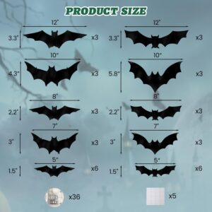 36 Pack Halloween Light-Up Bats Wall Decor, Removable 3D Bat Stickers for Window and Wall Decorations, Indoor and Outdoor Use (Bat-A)