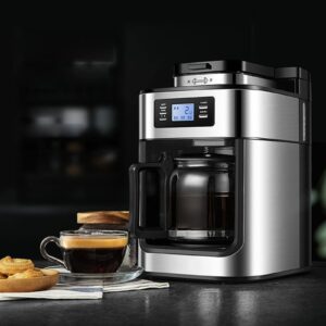 NDRFAWY Coffee Machines 1000W Coffee Maker Machine Home Automatic LED-display Bean Grinder Fresh Grinding American Espresso Coffee Tea Milk 1.2L