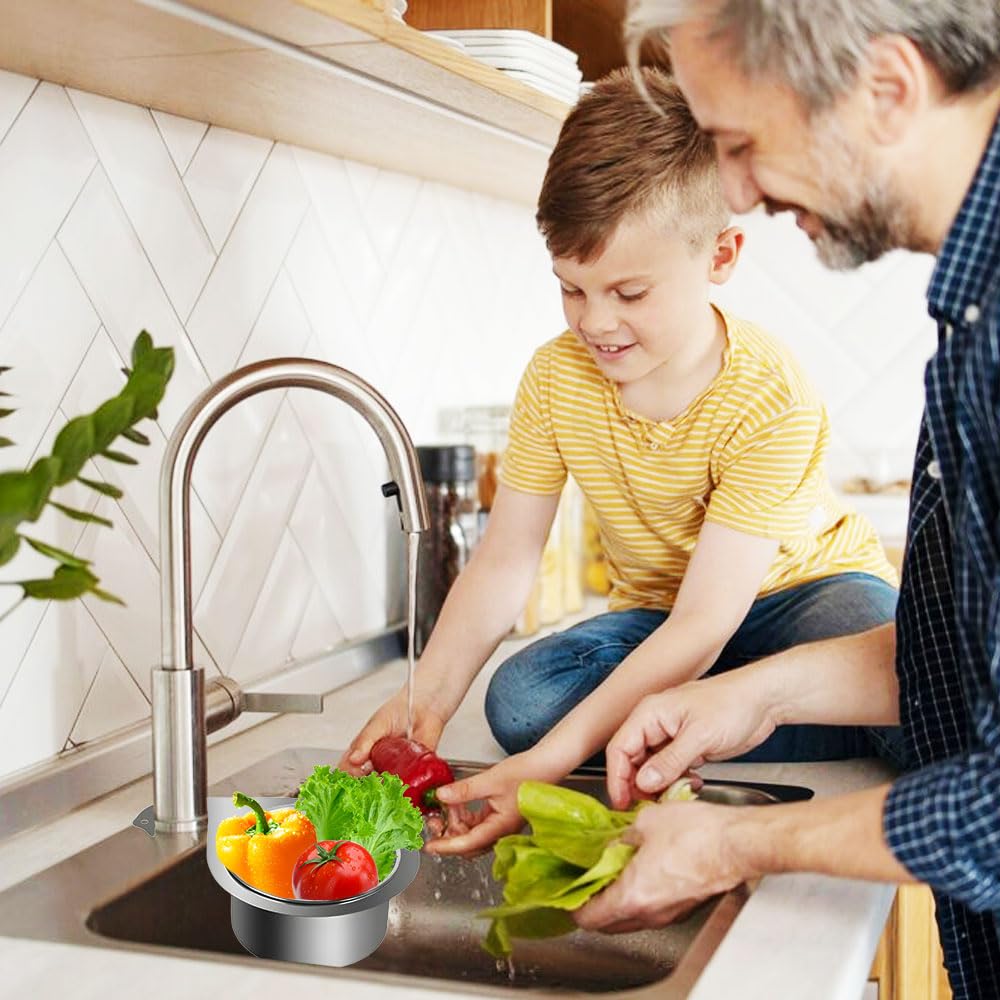 Stainless Steel Sink Drain Strainer Basket, 2024 New Multifunction Hanging Sink Strainer Colander Drain Basket, Kitchen Sink Food Waste Filter and Vegetables Fruits Clean (1, L)