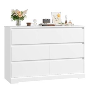 facbotall dresser for bedroom, modern white dresser, wood chest of drawers nursery dresser with storage, 7 drawer double dresser with handle free, large storage dresser organizer for living room,white