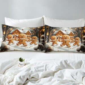 Feelyou Christmas Duvet Cover Cute Christmas Gingerbread Man Bedding Set Queen Size for Boys Girls Xmas Bedroom Bed Decor Merry Christmas Comforter Cover Xmas Christmas Bedspread Cover