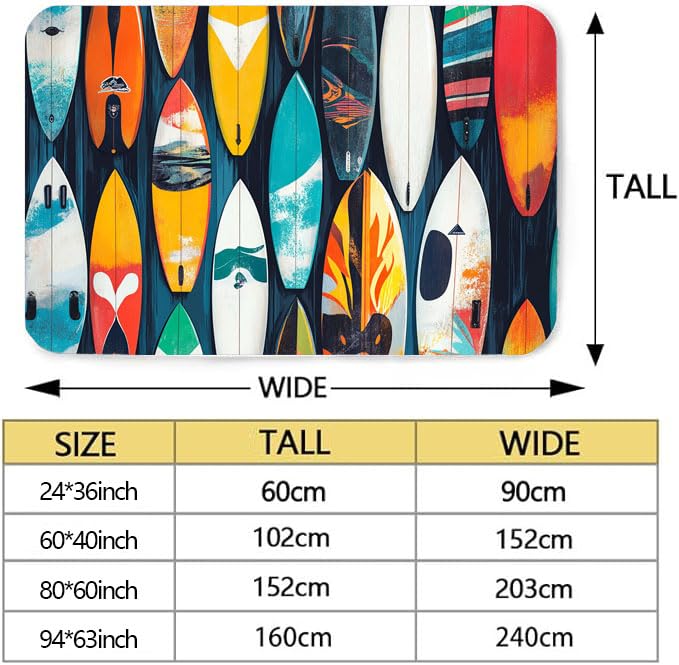 Surfboard Cartoon Graffiti Carpet, Cartoon Surfboard Carpet, Non-Slip mat Suitable for Kitchen Living Room Bedroom Decoration, Beach Surfboard Carpet, Fun Soft Bathroom mat 40x60inch