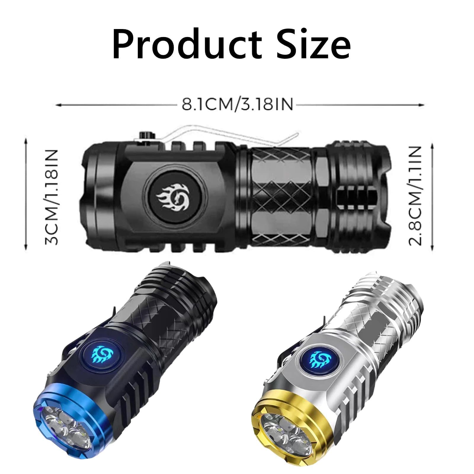 Springmart247 Flashlight, Springmart Mini Flashlight, Spring Mart Flashlight, German Three-Eyed Monster Mini Flash Super Power Flashlight,Thumb Flashlight Mini Flashlights Waterproof (Sliver*2)