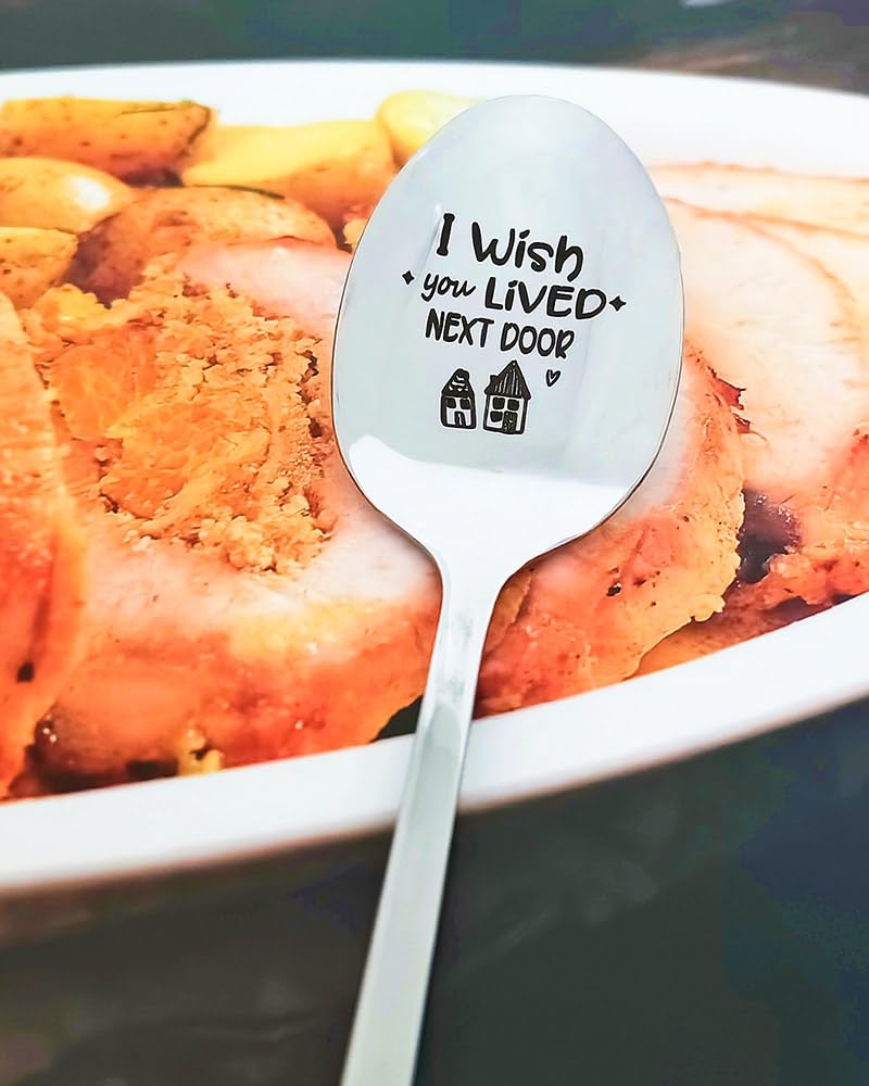 I Wish You Lived Next Door Gifts Spoon for BFF Best Friend Long Distance Friendship Gifts for Women Men Friends Moving Going Away Gift for Friend Daughter Sister Engraved Spoons