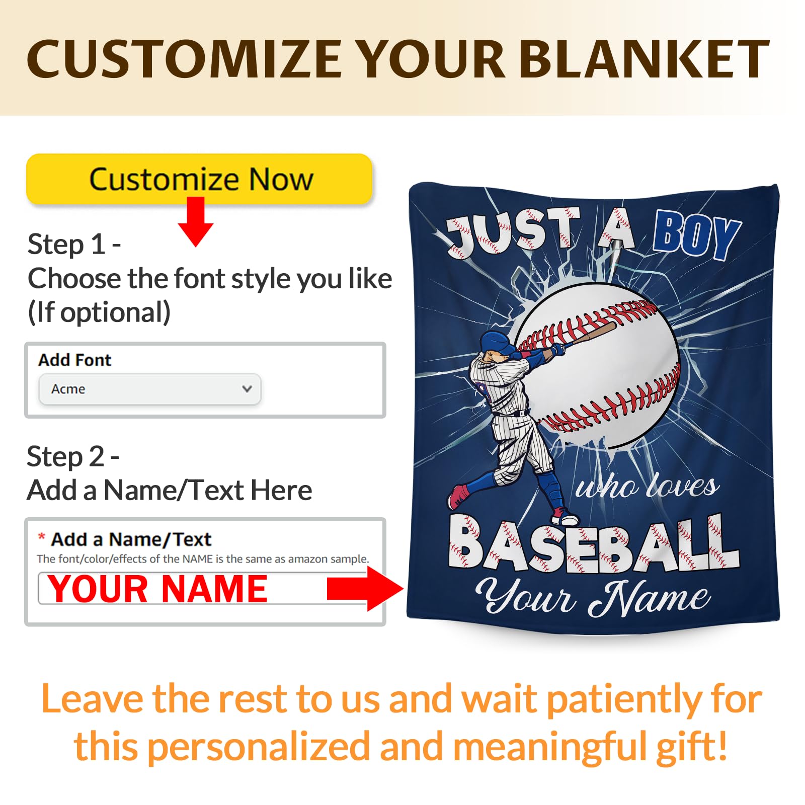 Customized Baseball Blanket, Personalized Blanket for Boys Age 4-6, Soft & Cozy Throw with Name for Kids Teens, 40 * 50 Inch Fuzzy Throws for Sofa Couch, Birthday for Baseball Lover