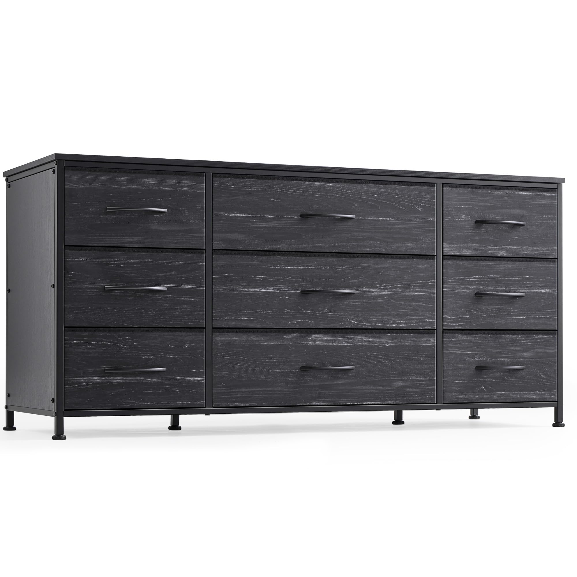 EnHomee Dresser, Dresser for Bedroom with 9 Drawers, Wide Dresser TV Stand for 55” TV Stand for Bedroom Dresser Long Dressers & Chests of Drawers, Metal Frame&Wood Top, Closet, Hallway, Charcoal Black