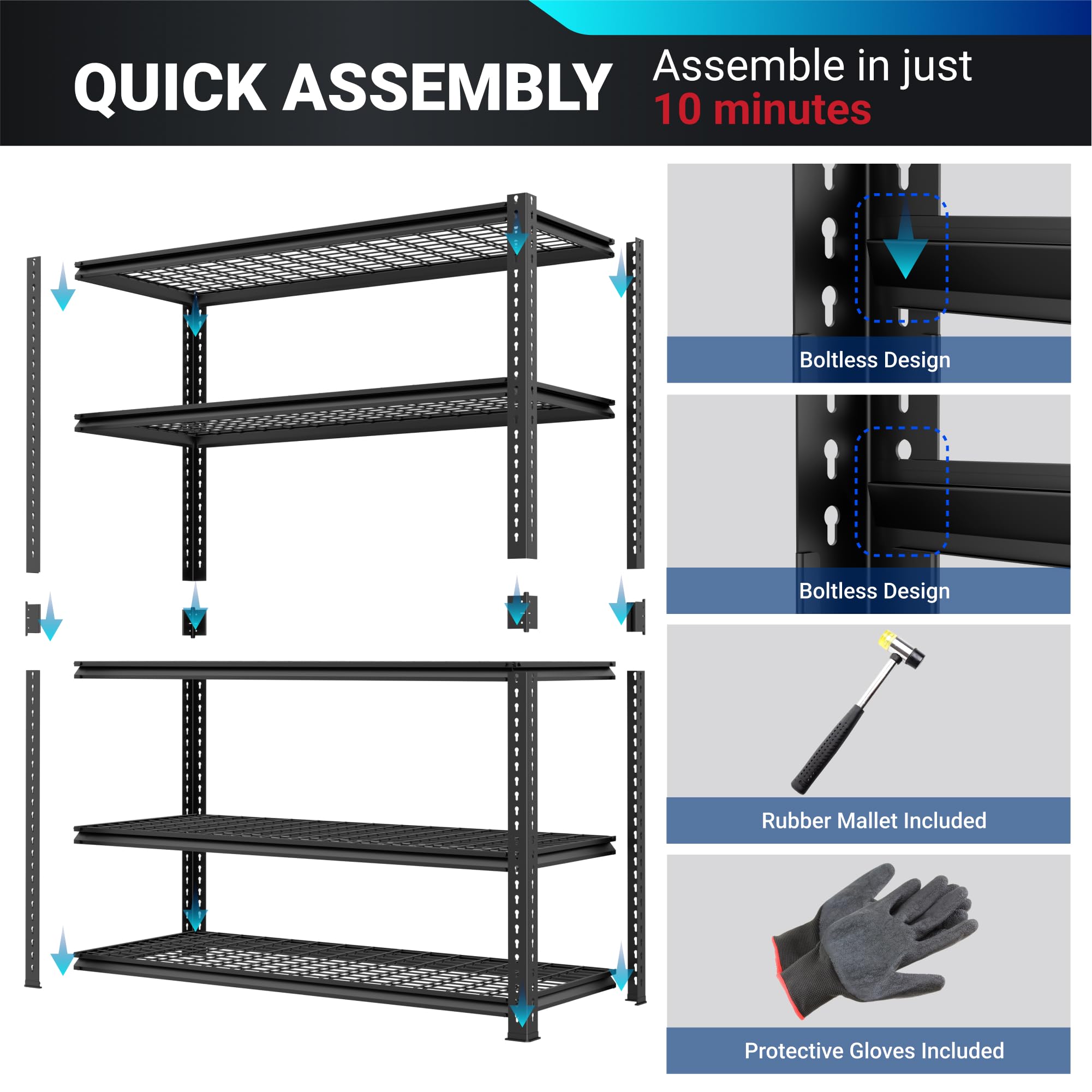 FLEXIMOUNTS Garage Shelving, 48" Wx24 Dx72 H, Metal Storage Racks and Standing Shelving Units, Garage Storage Shelves, 5-Tier Heavy Duty Shelf