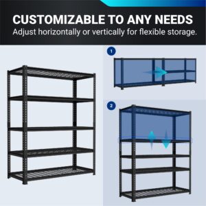 FLEXIMOUNTS Garage Shelving, 48" Wx24 Dx72 H, Metal Storage Racks and Standing Shelving Units, Garage Storage Shelves, 5-Tier Heavy Duty Shelf