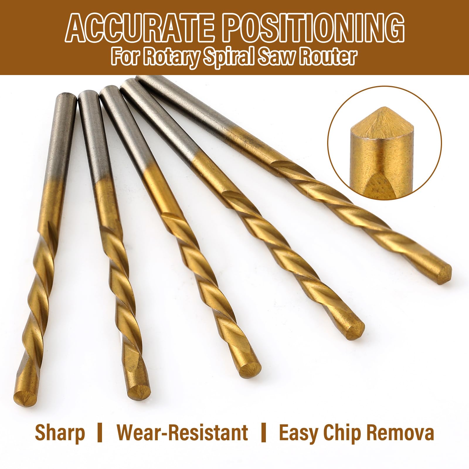 Tondiamo 50 Pcs Drywall Bits 1/8" Titanium Nitride Drill Bits Drywall Guide Point Cutting Bits Diameter Drywall Bit High Speed Steel Drywall Tools Accessories for Use with Spiral Saw