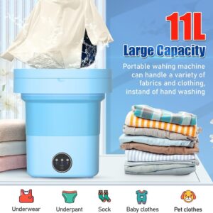 Portable Washing Machine with 3 Intelligent Cleaning Modes, 11L Mini Washer with Foldable Design, Mini Folding Washing for Travel, Camping, Apartment, Dorm, Baby Clothes, Socks, Underwear