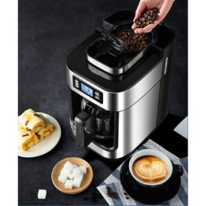 NDRFAWY Coffee Machines 1000W Coffee Maker Machine Home Automatic LED-display Bean Grinder Fresh Grinding American Espresso Coffee Tea Milk 1.2L