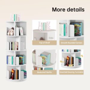 oneinmil Rotating Bookshelf, 360° Rotating Bookcase for Small Space, Corner Bookcase for Bedroom, Living Room, Study Room, 4 Tier, White