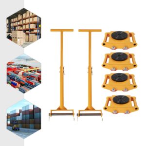 4PCS Machine Skates with 2 Handles, 6T Heavy Duty Machinery Skate Dolly 13200lbs Machinery Mover Skate Machinery Moving Skate for Industrial Moving Equipment, Yellow