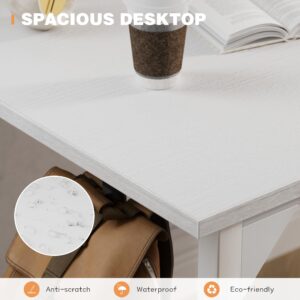 Shahoo Small Computer Desk for Bedroom 32 Inch Office Writing Work Study Kids Student Bedroom Wood Modern Simple Table with Storage Bag & Headphone Hooks, White