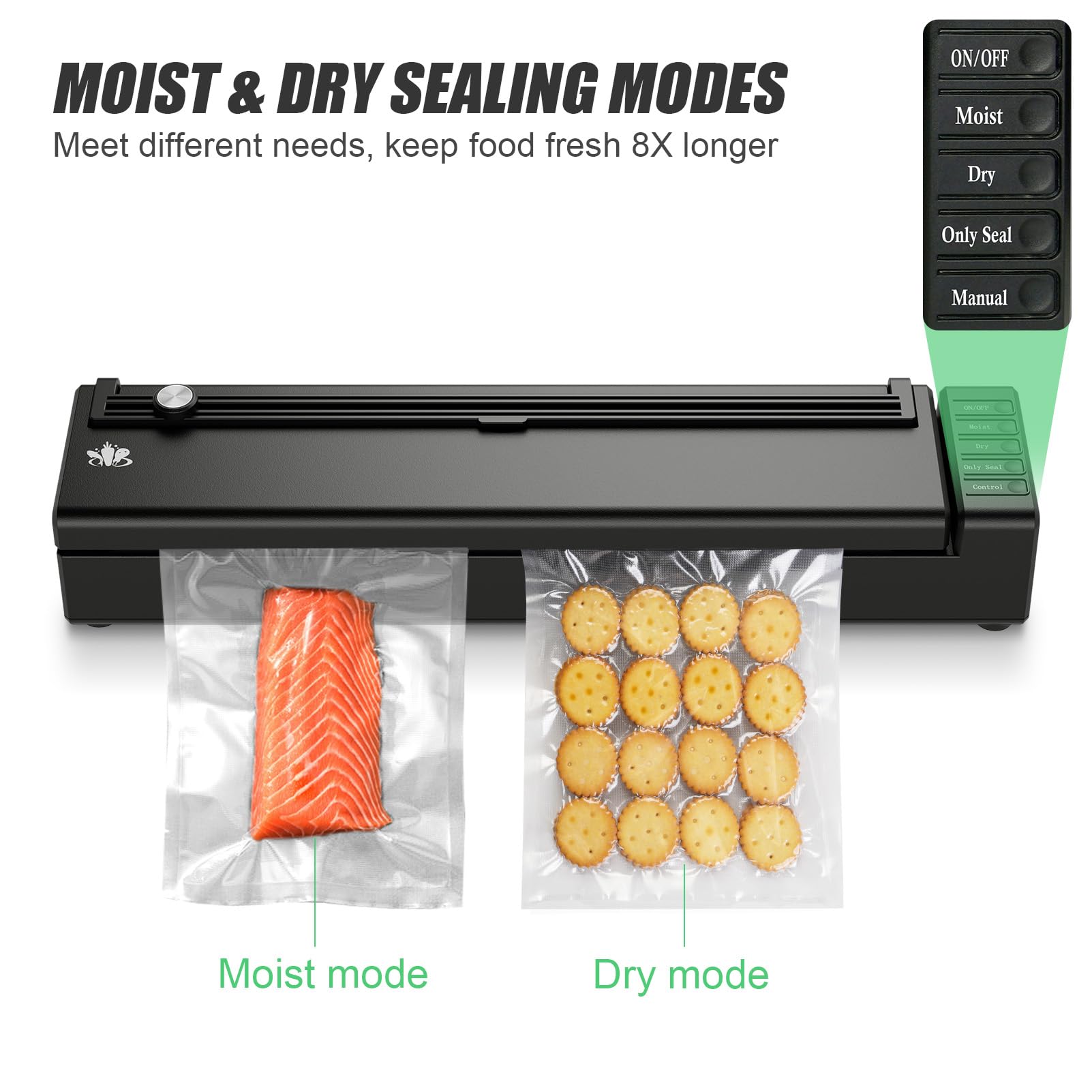 Vacuum Sealer Machine, Cordless Rechargeable Vacuum Sealer for Dry/Moist Food Storage - With External Vacuum Suction Hose for Canisters/Mason Jars and 10 Vacuum Seal Bags (Dark Black)