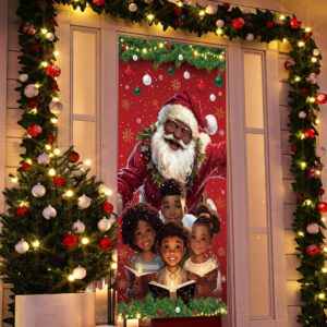 African American Christmas Door Cover Black Santa Claus Banner Black African American Christmas Decor Merry New year Xmas Decor Christmas Decorations for Home Party