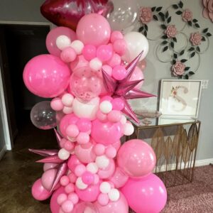 Paready Pink Balloons Set, 50 Pcs 12 Inch Metallic Pink Pastel Pearl Light Pink Confetti Balloons Helium with Ribbon for Women Girls Wedding Bridal Baby Shower Princess Birthday Party Decorations