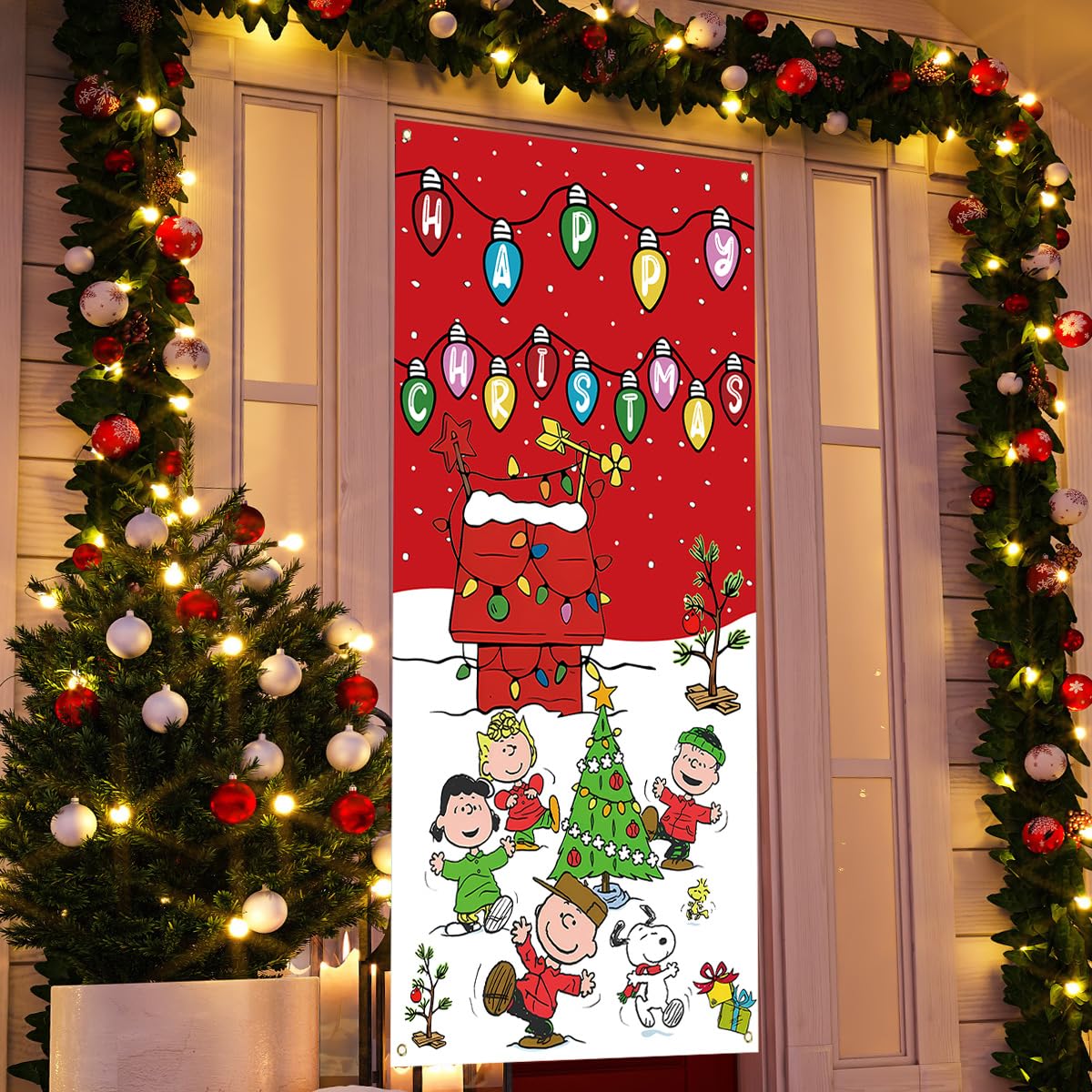 Christmas Door Cover Christmas Banner White Dog New Year Winter Xmas Decor Red Christmas Decorations for Home Party