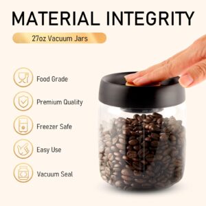 ANGAUSS Coffee Vacuum Container Mason Jars: Food Coffee Bean Storage Containers with Lids Airtight, Plastic Wide Mouth Mason Jars Vacuum Sealer, Manual Vacuum Extraction Sealed Tank, 800ml