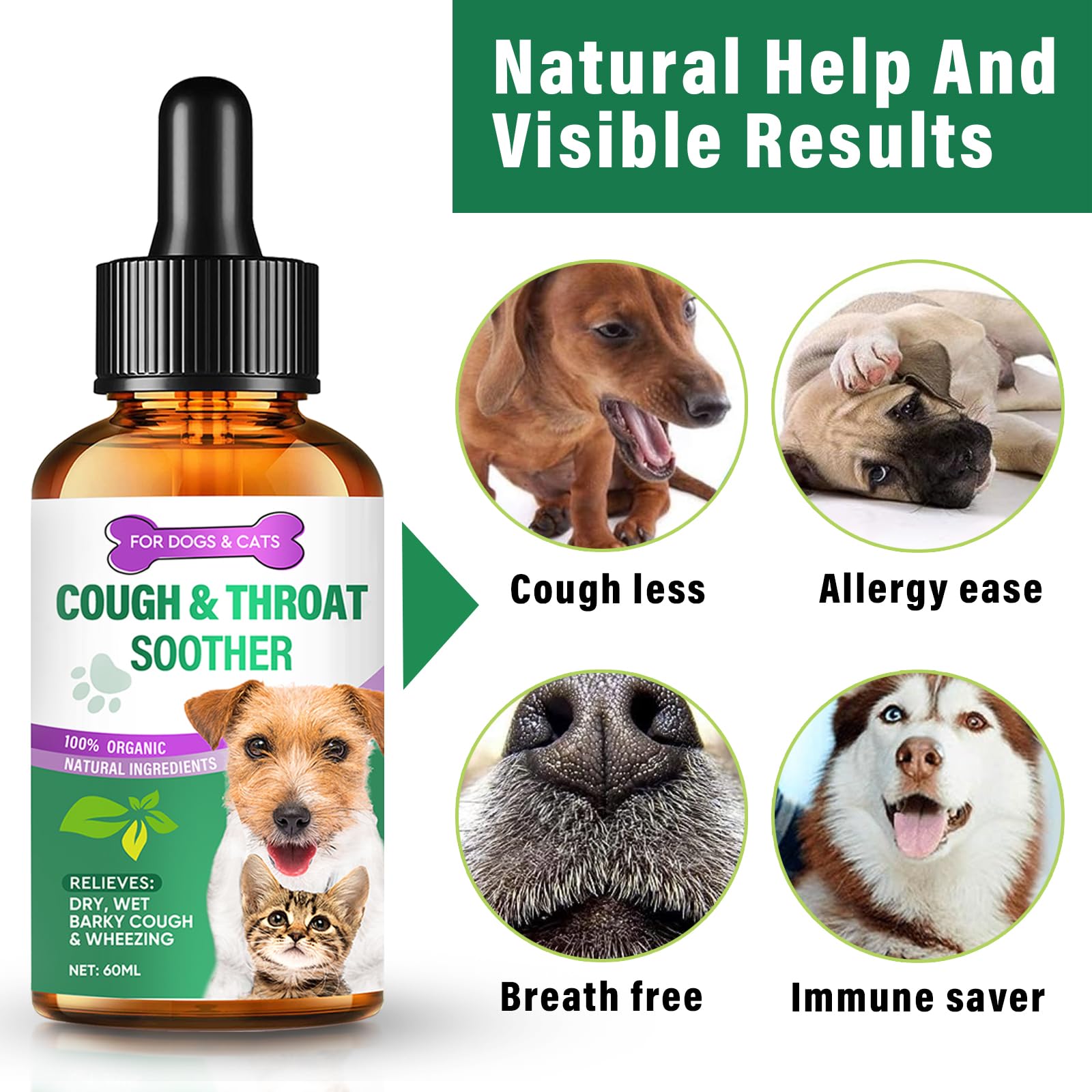 Dog Cough Treatment, Dog Allergy Relief Supplement for Suppress Allergy, Dry, Wet & Barky Cough for Dogs