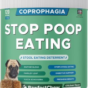 PAWFECTCHEW No Poo Chews for Dogs - Stop and Prevent Coprophagia - Dog Poop Eating Deterrent & Prevention - Digestive Enzymes + Probiotics for Gut Health - Breath Freshener - 120 Chews