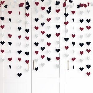 Bridal Shower Decorations Maroon Black/Wedding Decorations/Burgundy Valentine's Day Garland Decorations/Maroon Black Birthday Party Decorations Burgundy Black Heart Paper Garlands 2pcs