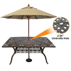 PATIO-IN 5 Piece Outdoor Dining Set, Cast Aluminum Patio Dining Set for 4 Person, Patio Furniture Set with 59" Rectangle Patio Table(2.56" Umbrella Hole) and 4 Chairs