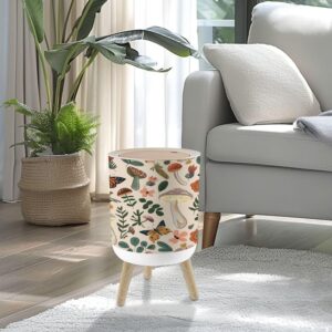 hgsschrek Small Trash Can with Lid Seamless Natural Pattern Forest Mushrooms Insects Drawn 1.8 Gallon/7L Garbage Can Waste Bin with Pop-Up Lid Wood Legs Wastebasket for Bathroom Kitchen Bedroom