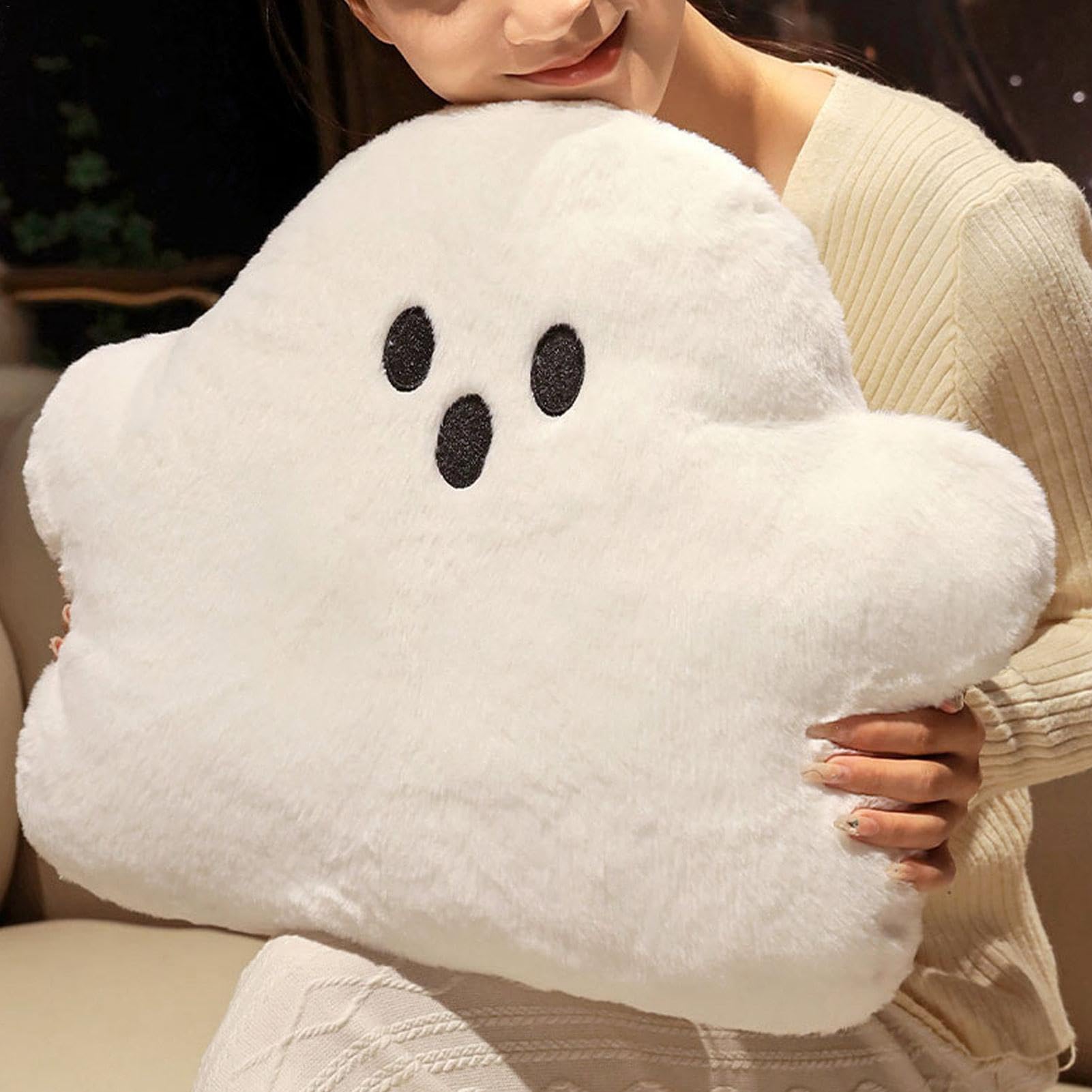 GEUGECY Ghost Plush Toy, Cute Ghost Plush Pillow, Soft Ghost Stuffed Animal Plush Ghost Plushies, Halloween Ghost Hugging Pillow, Halloween Plush Toys for Sofa Couch Bed Car Home Party Decoration