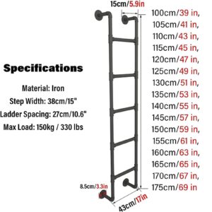 Basement Escape Ladder – 40 45 50 55 60 65 70 inch Ladders for Egress Basement Window Well Covers Outside, Small Ladder for Fire Emergency Home Safety, Ladder for Egress Window Wrought