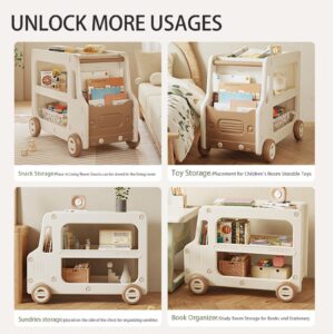 Deer COCO Toy Organizers And Storage For Kids, 2 Layers Toy Storage Cabinet Toy Chests With Bins Multipurpose Bookcase For Nursery, Playroom, Bedroom, Living Room （Tan/No Blockes