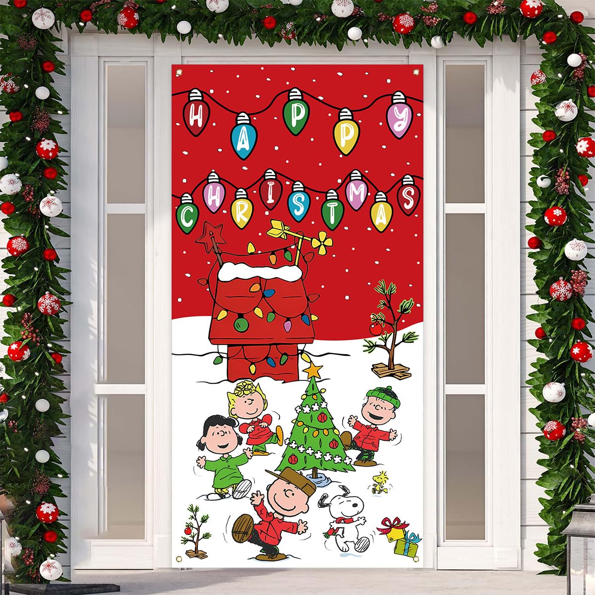 Christmas Door Cover Christmas Banner White Dog New Year Winter Xmas Decor Red Christmas Decorations for Home Party