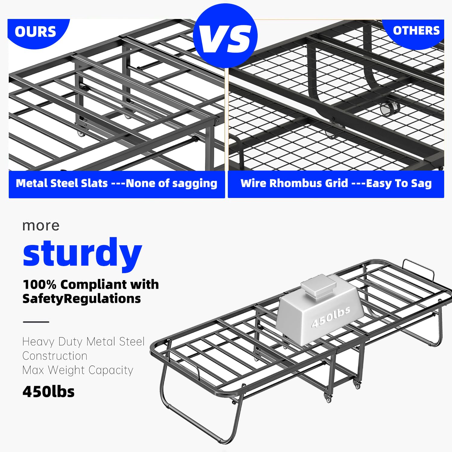 RAOGIE Folding Bed with Mattress Twin Size Portable Foldable RollAway Bed for Adult, 75 x38'' Fold Up Bed for Guest