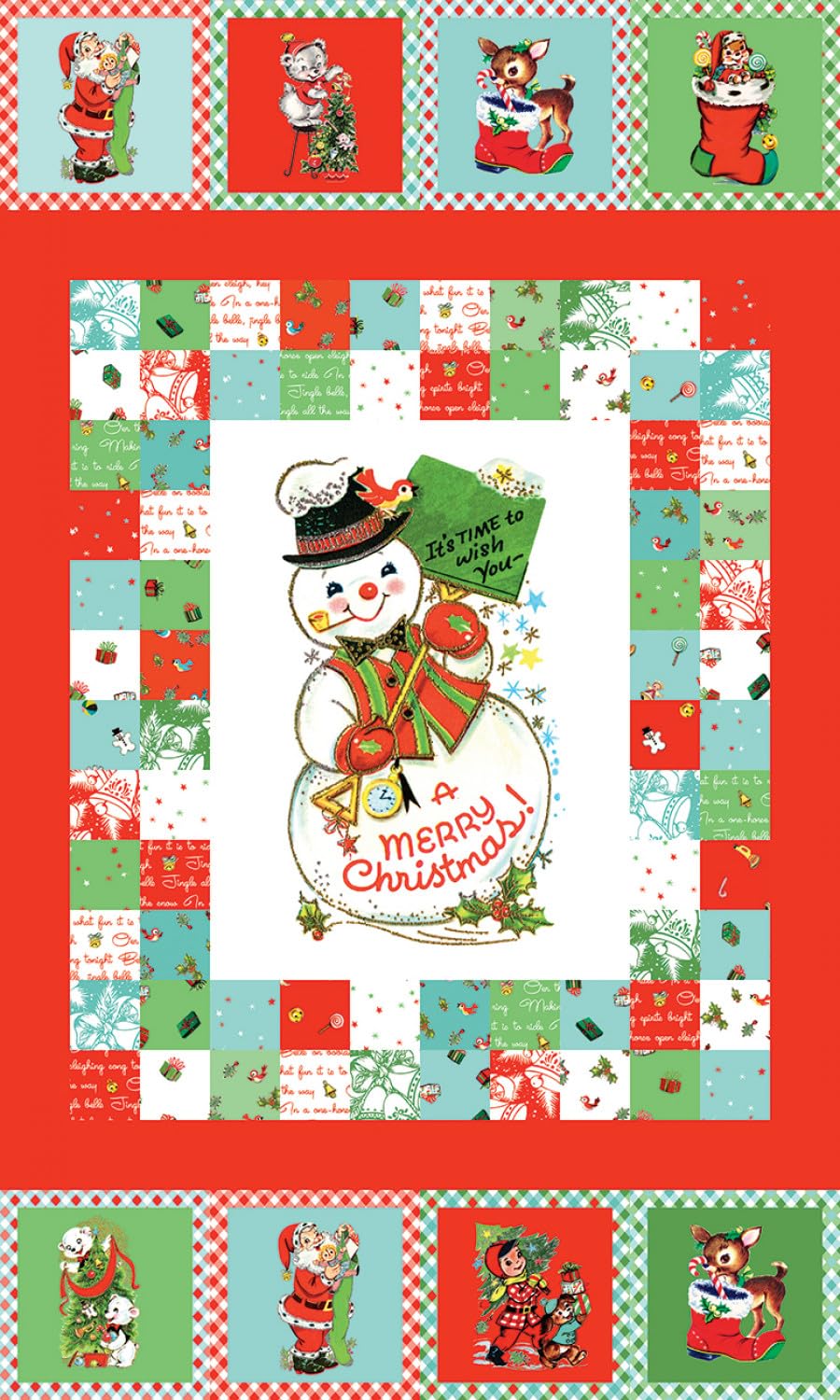 Jingle Bells A Merry Christmas Quilt Cotton Fabric Panel - Lindsay Wilkes of The Cottage Mama - Riley Blake #P14838-24" x 43" Fabric Panel