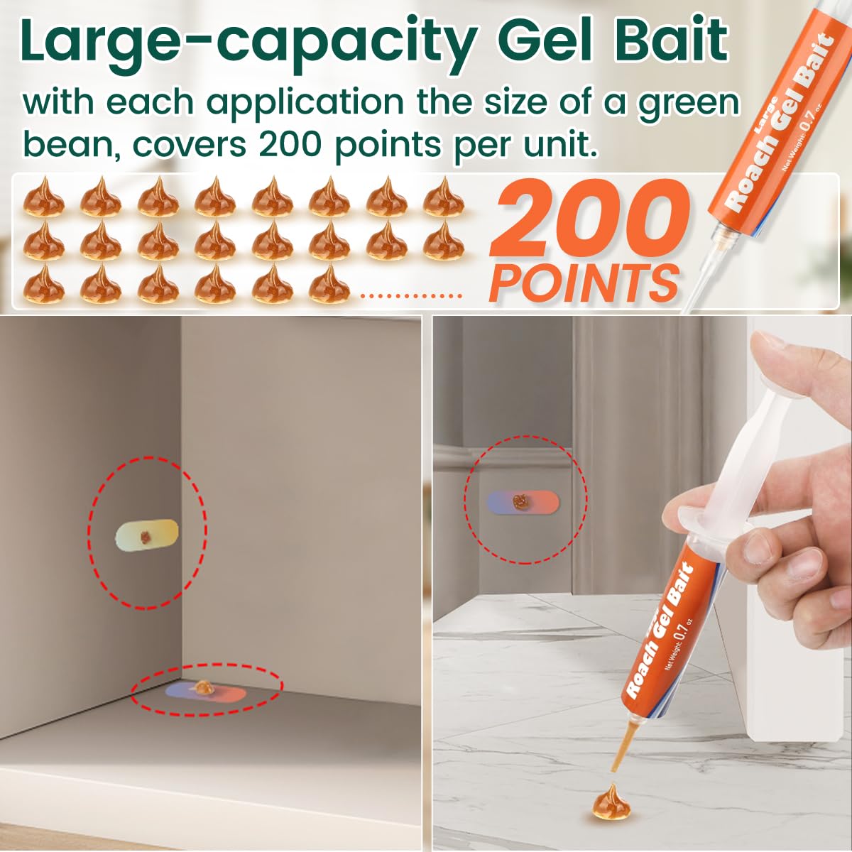 Roach Bait & Killer, 2 Pack Large Capacity Cockroach Gel Bait for Indoor Nest Elimination, Ready to Use, No-Mess Control Gel with Stickers, Ideal for Hidden Areas Household Pest Control(20g Each)