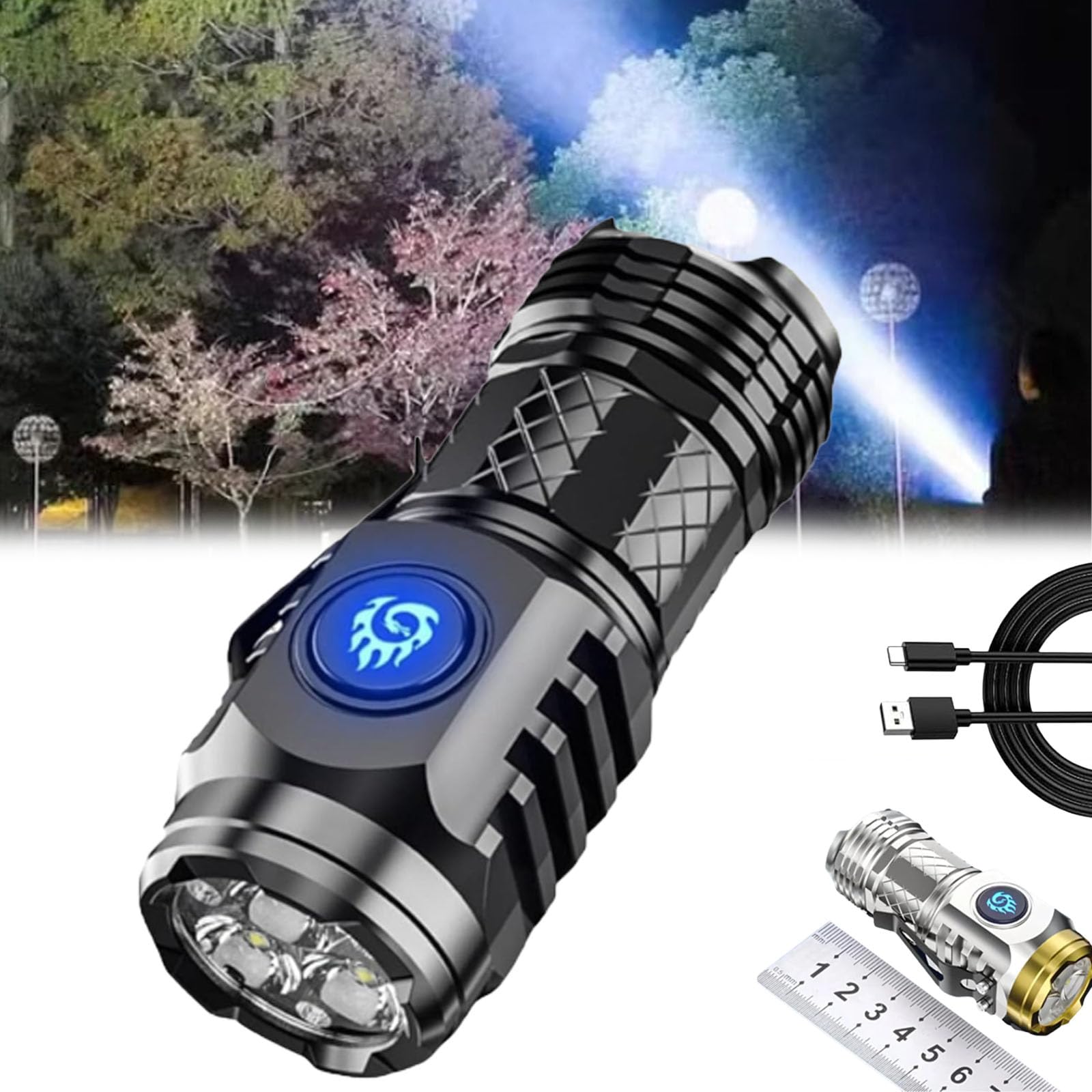 Springmart Mini Flashlight,Spring Mart Flashlight,Three Eyed Mini Monster Mini Flashlight,German Mini Flash Super Power Flashlight,Strong Light Steel Cannon Thumb Flashlight (Black)