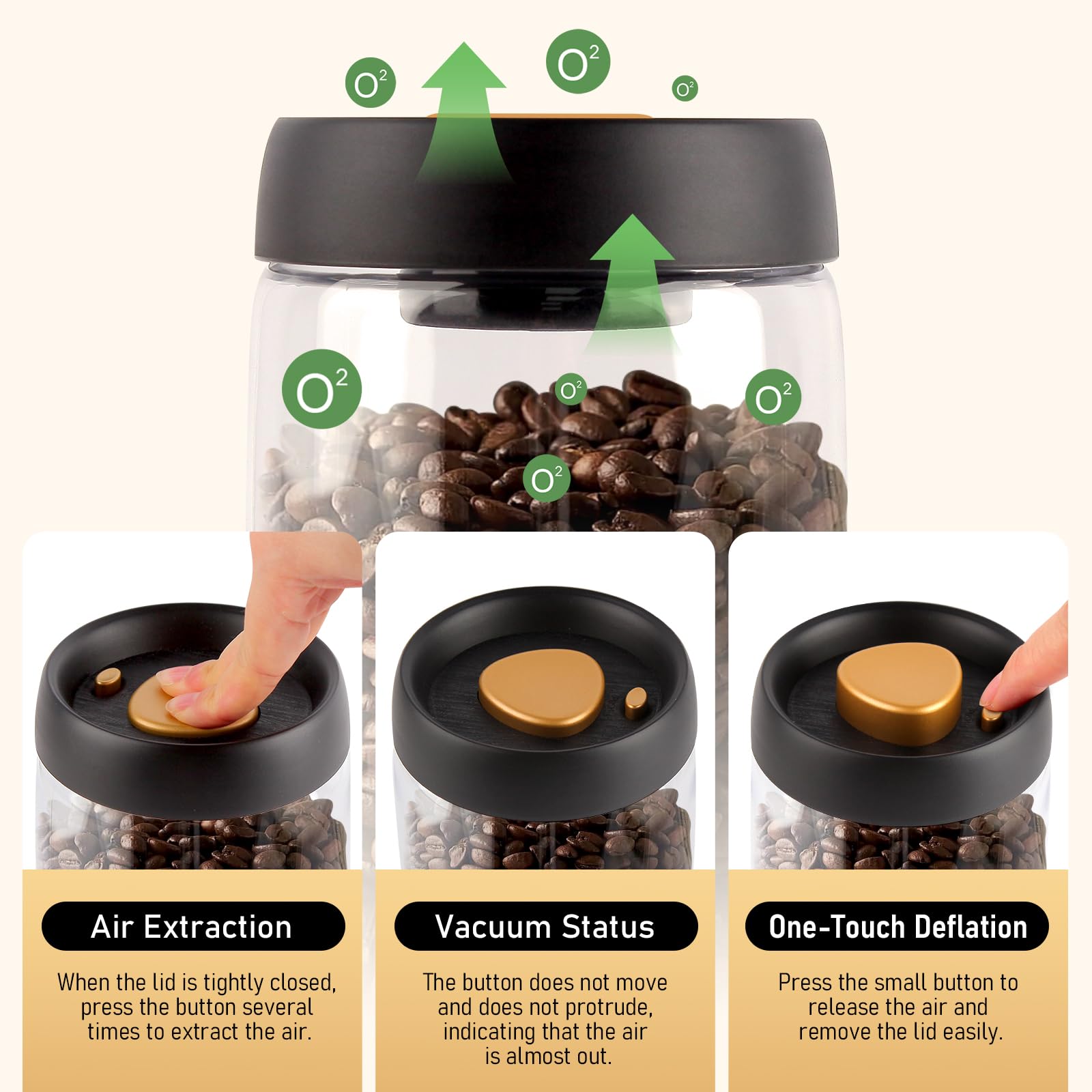 ANGAUSS Coffee Vacuum Container Mason Jars: Food Coffee Bean Storage Containers with Lids Airtight, Plastic Wide Mouth Mason Jars Vacuum Sealer, Manual Vacuum Extraction Sealed Tank, 800ml