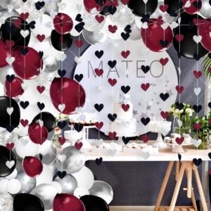 Bridal Shower Decorations Maroon Black/Wedding Decorations/Burgundy Valentine's Day Garland Decorations/Maroon Black Birthday Party Decorations Burgundy Black Heart Paper Garlands 2pcs