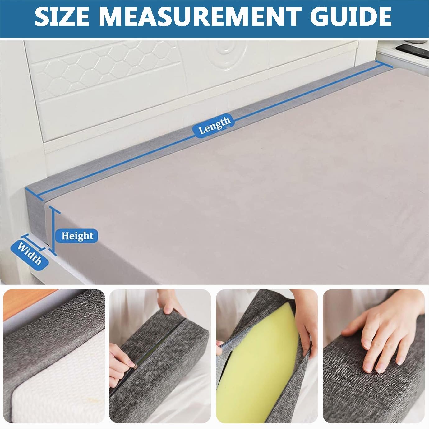 Bed Gap Filler，Mattress Space Filler, Mattress Extender，Close Gap Between Mattress and Headboard or Wall, for Twin/Full/Queen/King Bed, Removable and Washable Cover(E,100x8x15cm/39x3x6in)