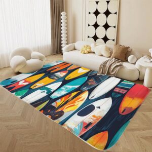 Surfboard Cartoon Graffiti Carpet, Cartoon Surfboard Carpet, Non-Slip mat Suitable for Kitchen Living Room Bedroom Decoration, Beach Surfboard Carpet, Fun Soft Bathroom mat 40x60inch