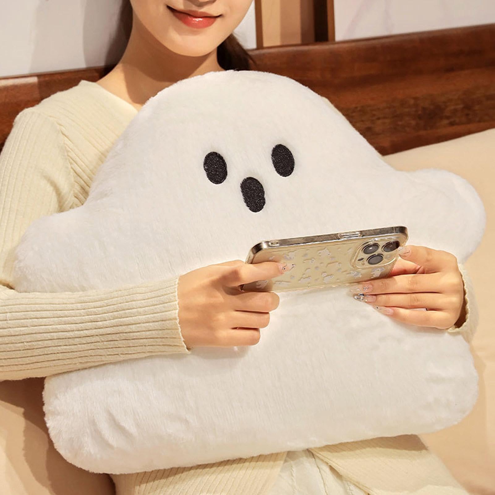 GEUGECY Ghost Plush Toy, Cute Ghost Plush Pillow, Soft Ghost Stuffed Animal Plush Ghost Plushies, Halloween Ghost Hugging Pillow, Halloween Plush Toys for Sofa Couch Bed Car Home Party Decoration