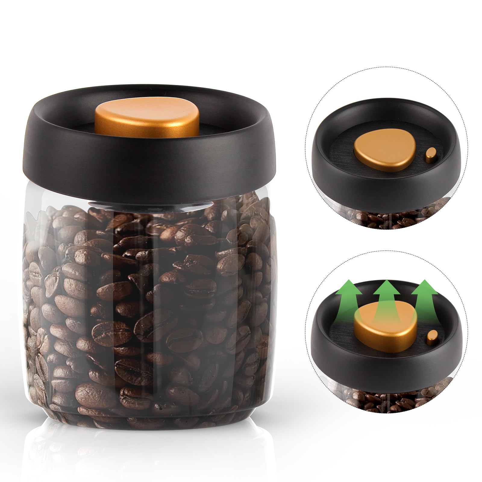 ANGAUSS Coffee Vacuum Container Mason Jars: Food Coffee Bean Storage Containers with Lids Airtight, Plastic Wide Mouth Mason Jars Vacuum Sealer, Manual Vacuum Extraction Sealed Tank, 800ml