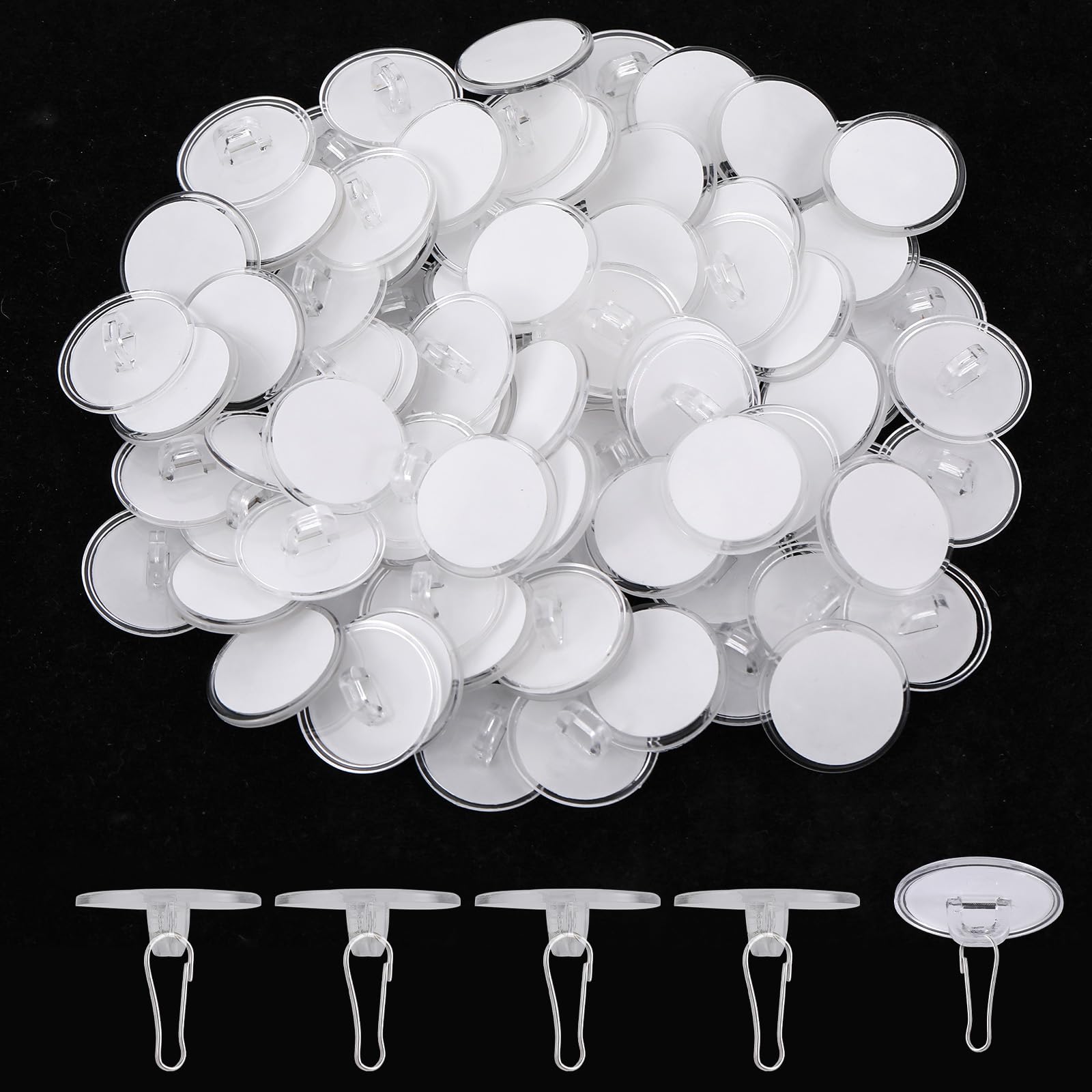 100 Pack Ceiling Hooks Adhesive Removable Transparent Wall Hanger with Hooks, 0.79” Small Disc Sticky Ceiling Hooks for Festival Wedding Halloween Christmas Party Decor