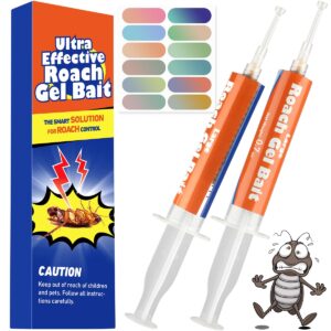 roach bait & killer, 2 pack large capacity cockroach gel bait for indoor nest elimination, ready to use, no-mess control gel with stickers, ideal for hidden areas household pest control(20g each)