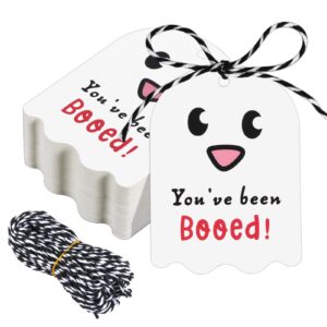 80 pcs halloween tags with string,happy halloween tags for goodie bags, cute halloween name tags stickers, boo bags halloween hanging tags halloween wrap tags, you've been booed gift tags