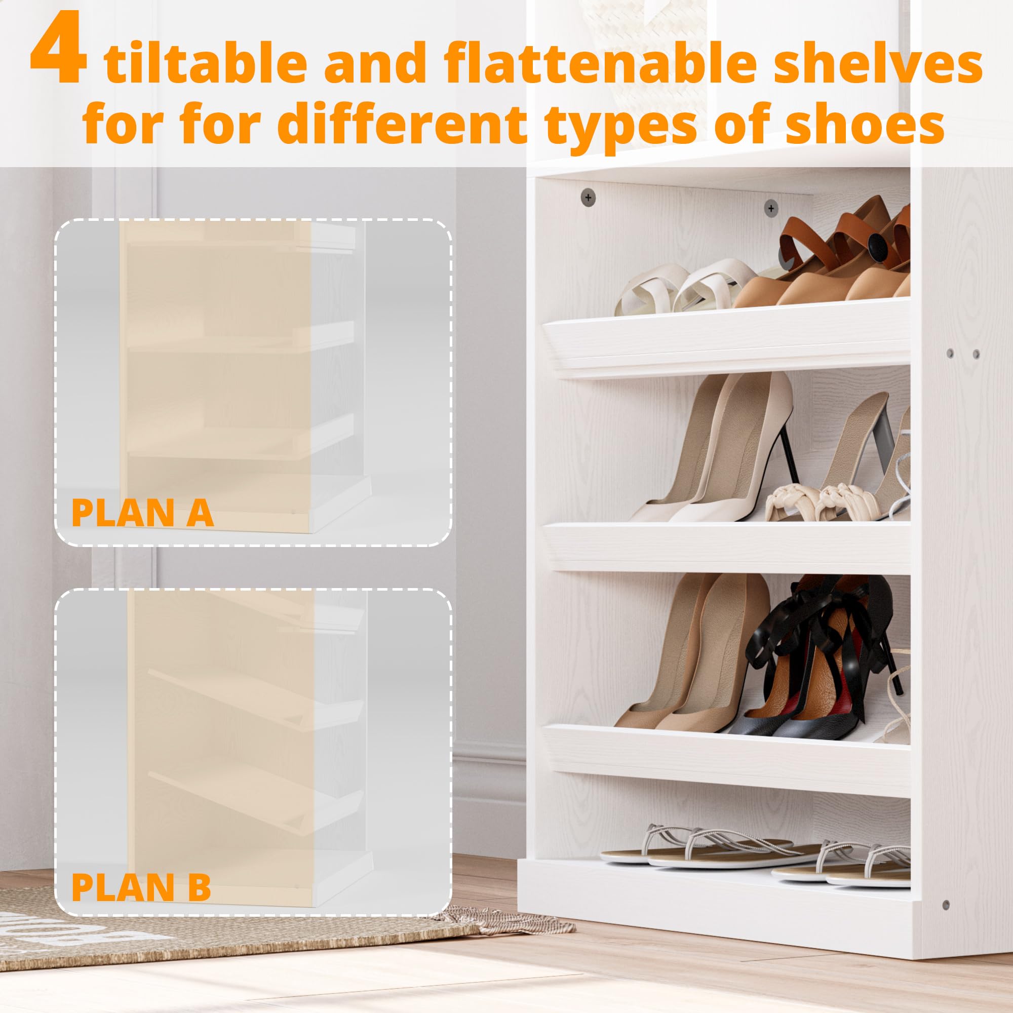 IRONCK Closet Shoe Organizer Cabinet with Shelves and Cubbies, Narrow Footwear Shoe Rack Storage Organizer for Closet for Bedroom, Entryway, Mudroom, White