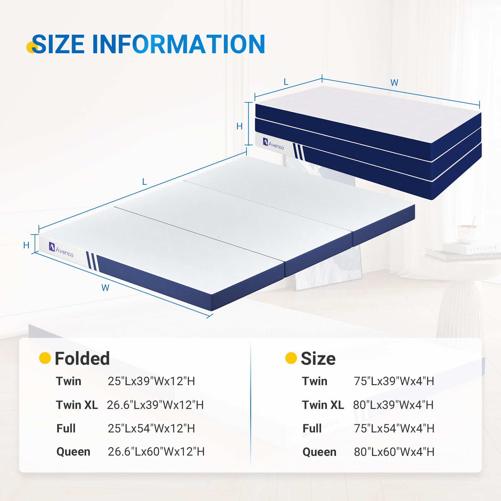 Avenco Folding Mattress Twin XL, Trifold Mattress 4 Inch Memory Foam for Guest Room/Caravan/Camping/Travel Mattress, Tri Folding Mattress Portable with Removable Cover & Non-Slip Bottom, 80"x39"x4"