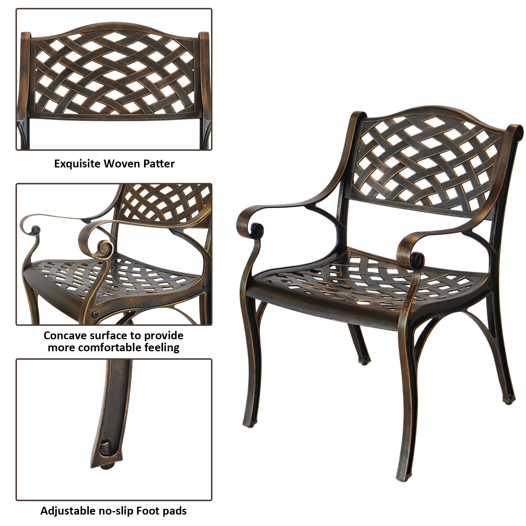 PATIO-IN 5 Piece Outdoor Dining Set, Cast Aluminum Patio Dining Set for 4 Person, Patio Furniture Set with 59" Rectangle Patio Table(2.56" Umbrella Hole) and 4 Chairs