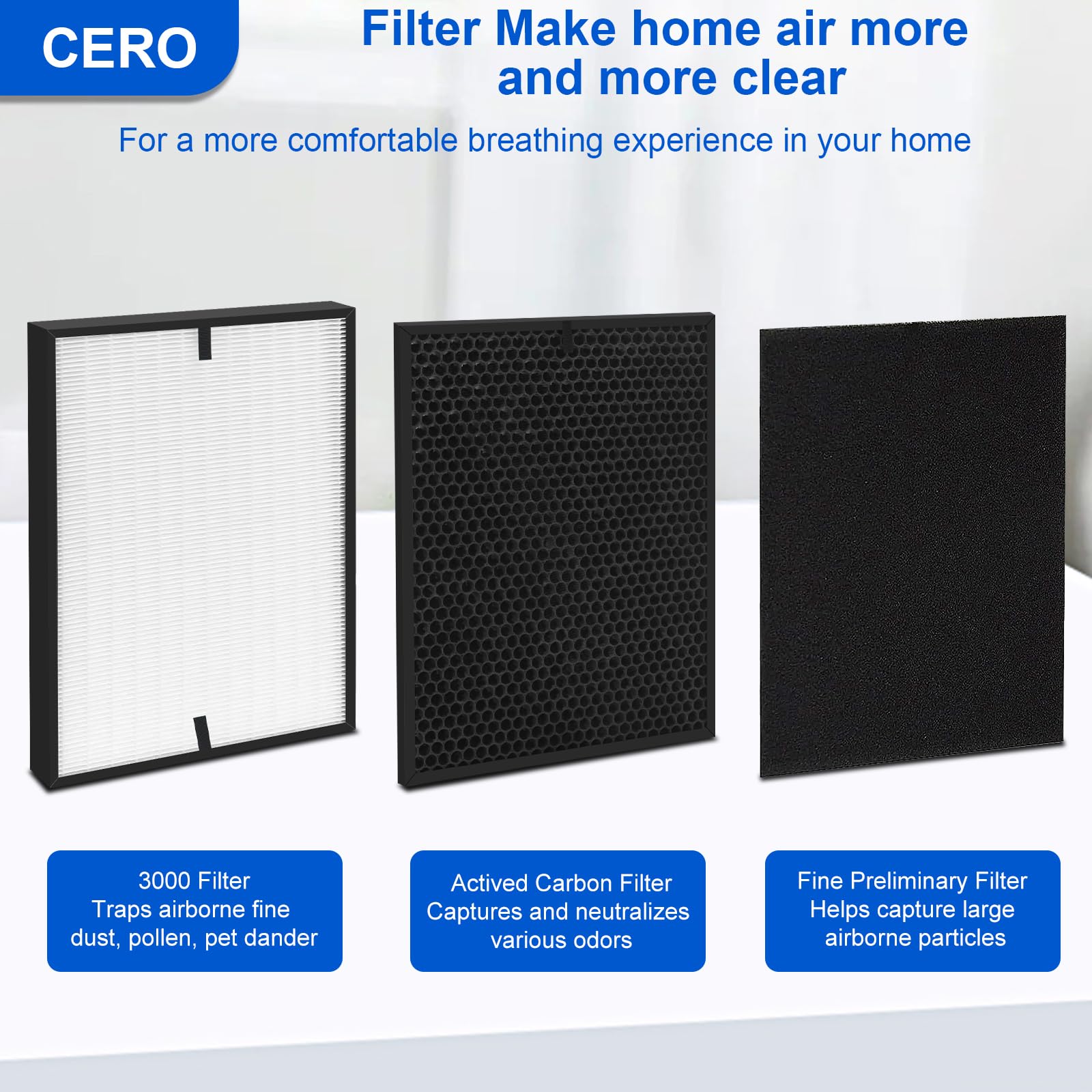 CERO 3000 Replacement Filter for 3000 3000M 3000Pro 2 Filters, 2 Activated Carbon, 6 Extra Carbon Pre-Filters